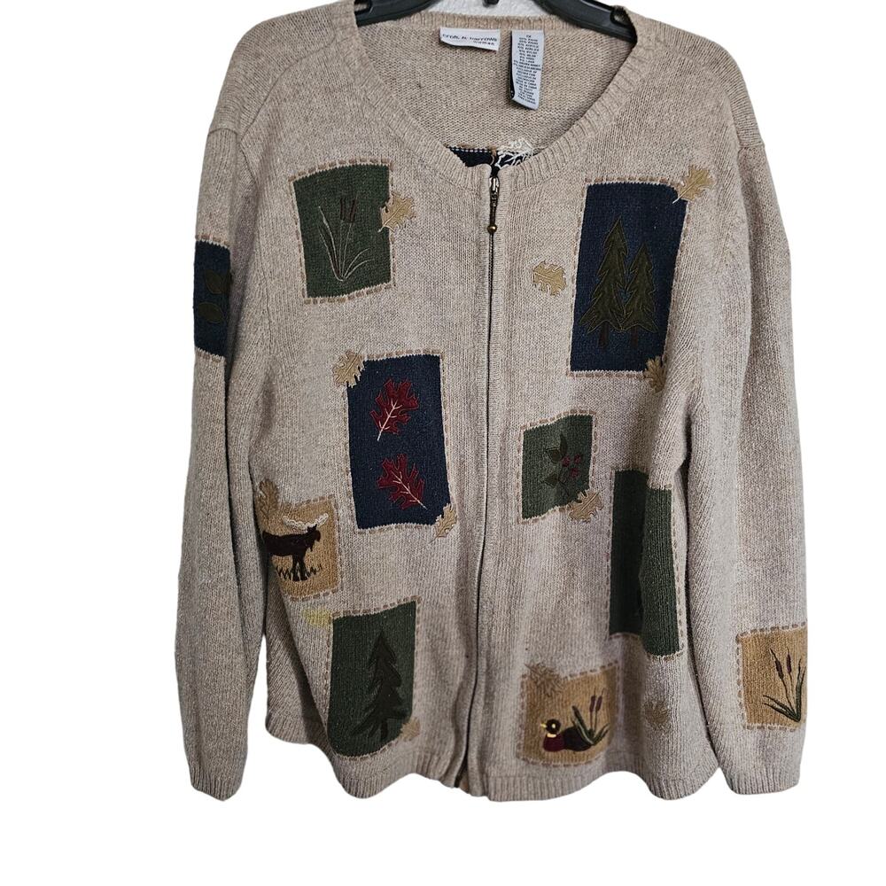 Vintage 1990s Moose Woods Nature Forest Outdoors Zip Sweater / Size 1X Read